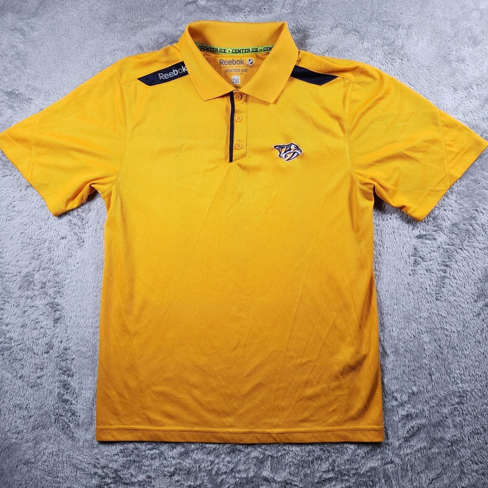 Nashville Predators Polo Shirt Mens‎ Medium Gold NHL Hockey Reebok Center Ice